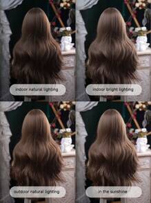 alicegarden 1 Synthetic Heat-Resistant Long Curly Mocha Brown Wig ,With Bangs, Made Of Fiber, Suitable For Daily Use, Natural And Realistic Fake Hair.