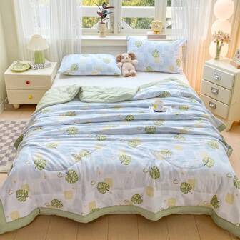 1 pieza Manta estampada de verano, suave y agradable a la piel, apta para adultos y niños, para siesta en la oficina, uso con aire acondicionado