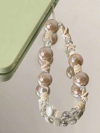 手工串珠仿珍珠贝壳海星个性化手机挂绳，CCD 相机 DIY 挂件，适合母亲、家人、朋友、生日、节日的春夏礼物，手机挂饰，手机链