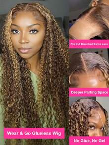 Uveous 40inch Ombre Highlight Curly Lace Front Wig Human Hair 200% Density Highlight Deep Wave Put On And Go Glueless Wigs Human Hair Pre Plucked Pre Cut 5x5 Hd Transparent Curly Highlighted Wig Human Hair For Women - SP4/27 - View 3