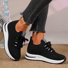 Women's Wedge Sneakers, Spring/Autumn 2025 New Korean Fashion Casual Thick-Soled Breathable Student Running Shoes