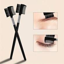 3 Pcs/1 Pc Professional Makeup Tool Set: Stainless Steel Eyebrow And Eyelash Comb, Silicone Mascara Brush And Separator - Fashionable Black Design Suitable For All Skin Types - Black - View 3
