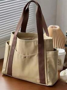 1 Piece Large Capacity Unisex Handbag New Korean Style College Style Middle School School Bag Casual Bag Crossbody Bag Canvas Bag Crossbody Bag, Shopping Bag, Festive Bag, Fashion Zipper Bag, Large School Tote Bag, Multiple Compartments, Suitable For Beach, School, Work And Daily Use Beach Bag Laptop Case - Multicolor - View 5