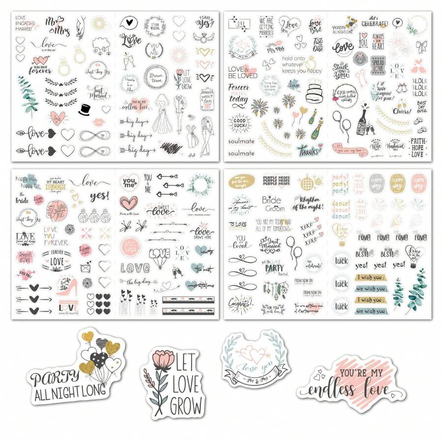 4 feuilles 230 pièces Stickers de planification de mariage, pack de stickers d'horaire de fiançailles, fournitures scolaires, rentrée scolaire