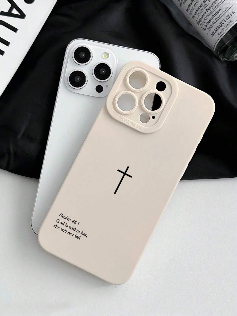 诗篇 46:5 十字架设计 TPU 乳白色镜头保护手机壳，兼容 13/14/15/16 系列（包括 16 Plus/16 Pro Max）和 17 Pro Max 和 Galaxy，时尚保护套，基督教主题生日/节日礼物（送给男朋友/女朋友） - 彩色 - 查看 1