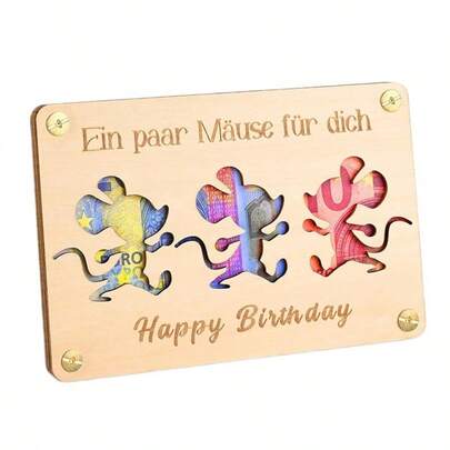 1 Stück klassisches Cartoon Maus Design Holz Münzpuzzle Geschenkkarten Halter - geeignet für Erwachsenen Geburtstag, Graduation Feier, einzigartiges Holzandenken
