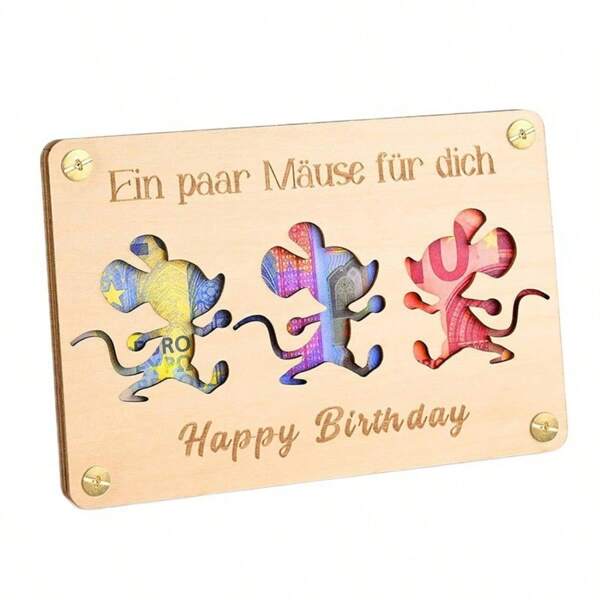 1 Stück klassisches Cartoon Maus Design Holz Münzpuzzle Geschenkkarten Halter - geeignet für Erwachsenen Geburtstag, Graduation Feier, einzigartiges Holzandenken