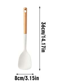 1pc/8pcs Wooden Handle Silicone Utensil Set, Non-Stick Cookware, Silicone Spatula, Wooden Spatulas, Soup Ladle, Rice Paddle, Kitchen Gadgets, Heat-Resistant &