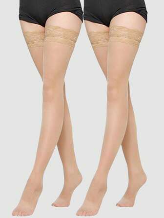 1/2 Pairs Women Lace Over-The-Knee Stockings, Suitable For Daily Wear, Parties, Performances, Gifts, Cozy Socks