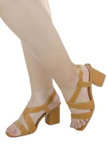 Formal Sandals High Heel Block Thick Comfortable Party Fashion Elegant Large Size - 駝色 - 查看 5