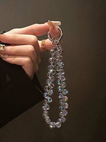 Fashionable Beaded Phone Wrist Strap, Universal Fit For All Smartphones, Luxury Beaded Decoration With Finger Ring Stand Gifts For Mother, Family, Friends, Birthday, Holiday Phone Charm, Phone Chain - Black - View 15