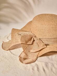 Tropiscape 1 Stück Damen Frühling/Sommer Sonnenhut mit wellenförmigem Rand und Schleife, ideal für Strand, Reisen oder Urlaub Boho Strand