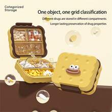7-Day Pill Box, Cute Cookie Medicine Organizer Pill Container Travel Storage Case Jewelry Organizer Home Essentials Optimal Preparation For Complex Situations - Yellow - View 3