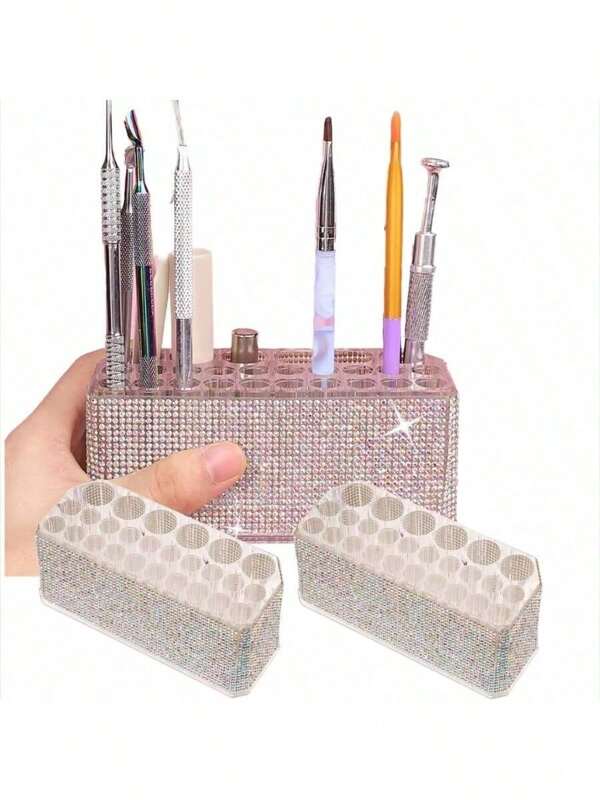 1PC Acrylic 26-Hole Nail Cosmetic Pen Holder Large Hole Eyebrow Pencil Eyeliner Storage Box Rhinestone Finishing Display Rack Gift For Woman Man