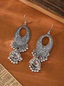 Retro Traditional Middle Eastern Style Earrings, Ancient Silver Alloy Pendant Jewelry Suitable For Women's Daily Wear