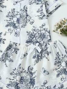 Set Piyama Celana Pendek Lengan Pendek Motif Bunga untuk Wanita - Krem - View 7