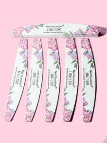 1/5/10pcs Half Moon Shape Nail File Printed Pink Rose Wood File Manicure Polishing Special 100/180 Thin Durable Fine Sand Strip Nail Polisher Nail File And Cuticle Trimmer Double Sided Manicure Pedicure Tools Women's Nail Set Hand And Nail Care - Multicolor - View 2