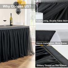 1pc Black Tulle Pleated Table Skirt, Suitable For Rectangle And Round Dining Tables - Perfect For Birthday Party, Wedding, Bridal Shower, Cake Table Decor And All Celebration Events - Black - View 3