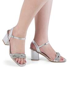 Women's Sandals Formal Rhinestone Elegant Comfortable Thick High Heel Casual Party Autumn Winter - Bạc - Xem 2