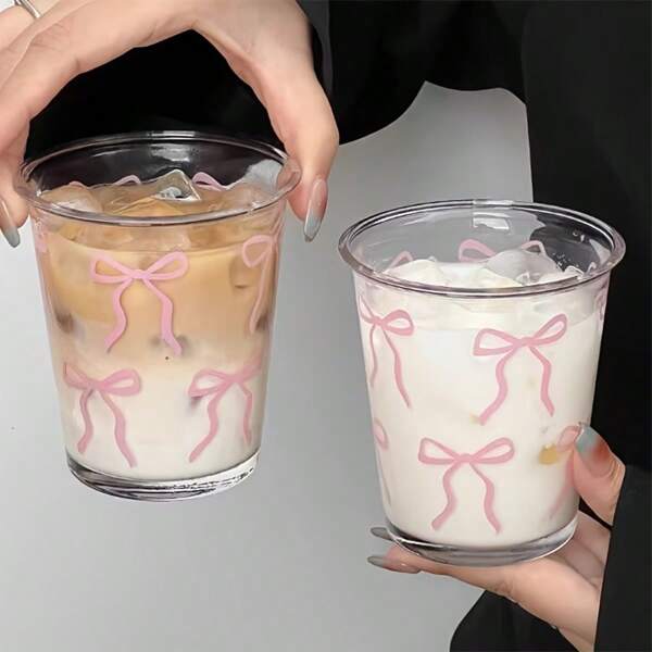 1 Piece Elegant Glass Coffee Cup With Bow Design, Clear Glass, Suitable For Cappuccino, Tea, Espresso And Hot Drinks, Ideal Birthday And Holiday Gift