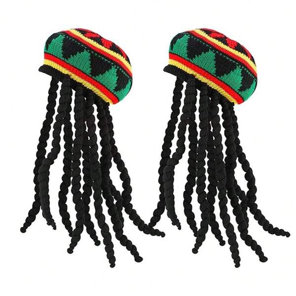 1pc Halloween Rasta Hat With Black Braids Rasta Wig, Comes With Hat, Synthetic Hair Dreadlocks, Suitable As Party Costume Accessory