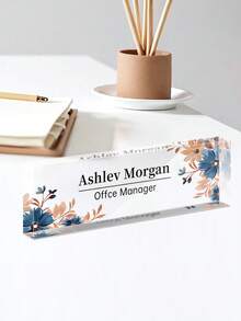 Personalized Floral Office Desk Nameplate, Transparent Acrylic Desk Nameplate, Customized Office Decor, Work Gift, Colleague Gift, Office Desk Nameplate, Office Desk Sign, Office Gift, Promotion Gift