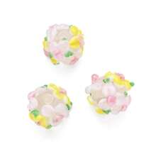 3pcs Floral Glass Beads - With 3D Flower Surface, DIY Jewelry Making Accessories, Suitable For Bracelets, Necklaces, Earrings, Keychains, Phone Straps, And Craft Projects