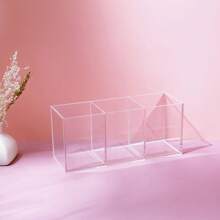 Acrylic Makeup Brush Holder With 3 Slots, Pen Holder Organizer For Desk, Office, Vanity