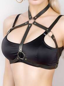 Women's Black Fashion Pentagram With Rivets Decorative Chest Shaping Belt Caged Chest Girdle Gothic Chest Girdle Rivets Caged Bra Valentine's Day Gift Mardi Gras Costume Accessories Sexy Lingerie Sling