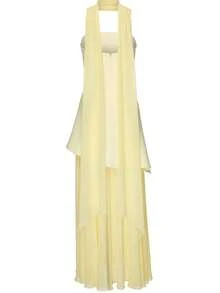 Women Tube Dress Strapless Thigh Split Asymmetric Maxi Dresses With Scarf