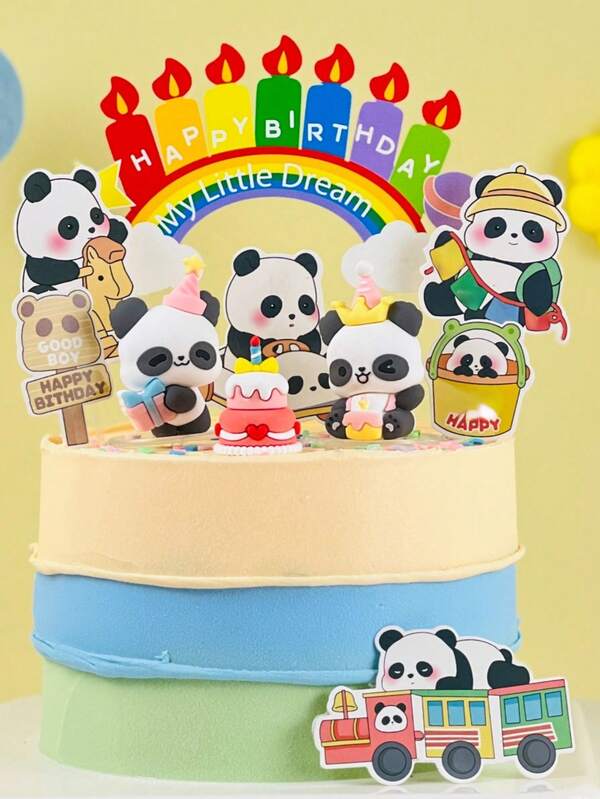 1 set de décorations pour gâteau d'anniversaire avec panda, convient pour la décoration de gâteaux d'anniversaire