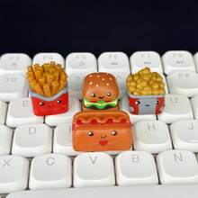 1 pieza de tapas de teclas mecánicas de teclado con diseño de hamburguesa adorable, patatas fritas, tapas de teclas personalizadas, palomitas de maíz, tapas de teclas de resina creativa, teclado con diseño de dibujos animados, decoración de 1u para regalo de teclado de computadora, diseñadas en forma de pollo frito simulado - Multicolor - Ver 4