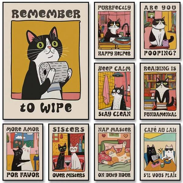 1 Stück / 3 Stücke Wandkunst Poster Optional Rahmen Vintage Tiere Retro Küche Leinwand Poster Katze Koch Kunst Druck Geschirr Wandkunst Bilder Schlafzimmer Küche Wohndekoration Geschenkideen, geeignet für Wohnzimmer Schlafzimmer Dekorationsbilder, geeignet für Wohn- und Studentenwände, Wohnzimmer und Bar Dekoration, Essbereich oder Bad Dekoration, Raumdekoration, hochwertig, Leinwandkunst für Innen-/Außenbereich, ohne Rahmen