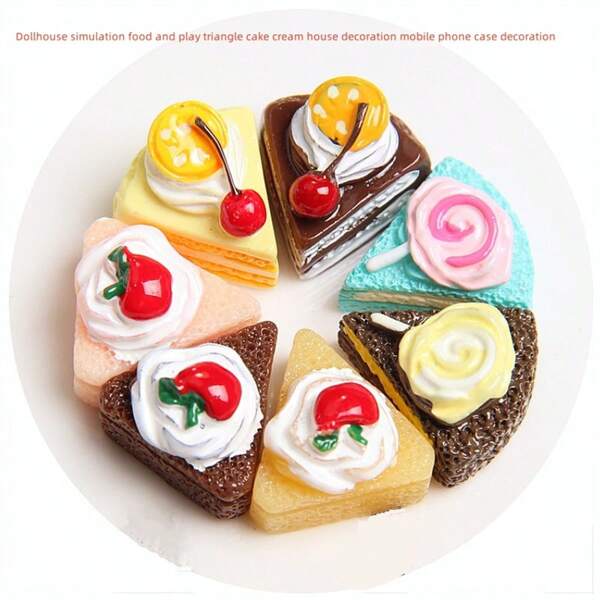 1pc Dollhouse Simulation Food Toy Triangular Cream Cake Play House Decor, Creative Ornament For Phone Case Decoration, Home Living Accessories