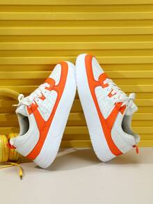 女士运动鞋步行风格鞋女式休闲鞋户外白色运动鞋 - 白橘色 - 查看 4
