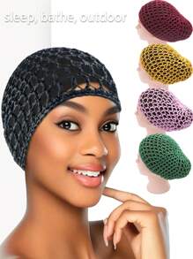 Bonnet de nuit en maille noire, filet à cheveux crocheté ondulé enveloppant pour chignon, filet à cheveux grande taille pour toute la tête, foulard pour les cheveux longs des dames. Convient aux personnes aux cheveux longs, raides et bouclés, utilisé pour protéger les coiffures et fixer les styles quotidiens