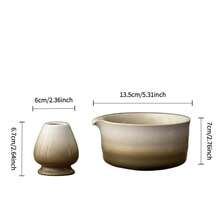 1 Set Ceramic Moon Shape Matcha Tea Set, 500ml Matcha Bowl + Matcha Whisk Holder, Suitable For Home Use - Multicolor - View 2