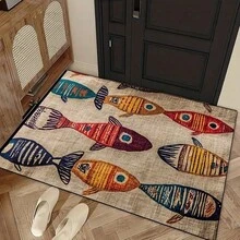 Colorful Sardine Pattern Crystal Velvet Doormat, Durable Entrance Carpet, Non-Slip Entrance Mat, Suitable For Entrance, Patio, Balcony, Laundry Room And Bathroom Bathroom Kitchen Decor - Multicolor - View 5