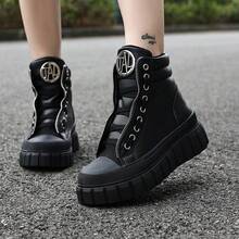 Fall/Winter 2025 Black Solid Color Platform Sneakers With Lace-Up, Silver Zippers, Metal Decor, High-Top, Casual, Fashion, Versatile, All Season, Outdoor, Motorcycle Short Boots, European And American Style - Black - View 3