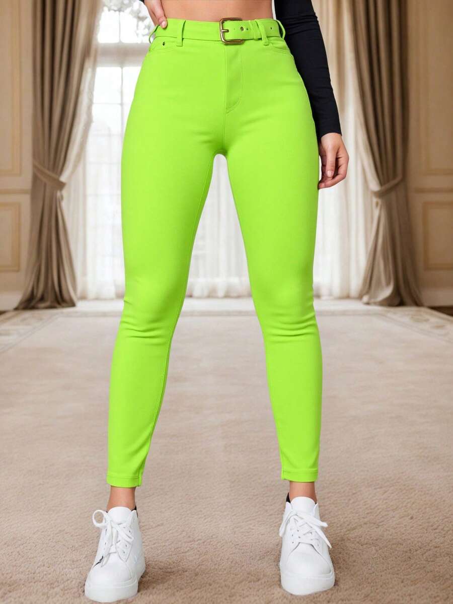 pantalon mujer ajustado mujer skinny jeans pegado moldeador entubado dama - Verde Lima - Ver 1