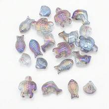 20 件/包玻璃水晶珠，配有鱼、海星、贝壳、蜗牛饰物，每种电镀颜色 5 件，DIY 珠宝制作配件，可用于耳环、项链、发夹、吊坠 - 小魚 海豚 海龜 貝殼 - 查看 12