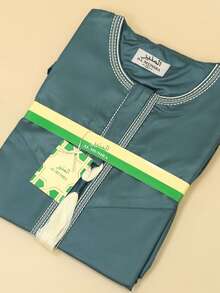 New Style Solid Color Round Neck Embroidered Tassels Saudi Arabia Arab Thobe Robe, Long Sleeve For Men - Green - View 7