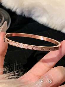 1 件优雅罗马数字玫瑰金不锈钢 18K 镀层时尚手链，女士防水珠宝 - 玫瑰金 - 查看 15