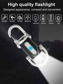 1pc Mini Keychain LED Flashlight Portable Light Multifunction Outdoor Torch Bag Clip For Hiking Camping Fishing Running Emergency Lighting - Black - View 4