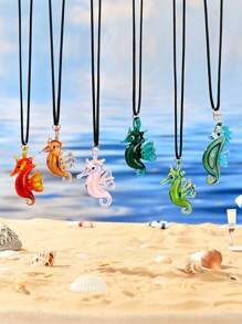 1pc Multicolor Hand-Painted Glazed Ceramic Marine Life Seahorse Pendant Necklace, Suitable For Daily Wear, Beach Vacation, Parties, And Romantic Gift For Valentine's Day
