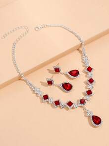 3pcs/Set Women Claw Chain Geometric Water Drop Earrings & Necklace Set, Wedding, Party, Festival Gift