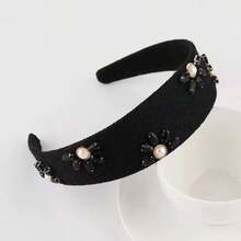 1 件水钻装饰宽头带，时尚甜美百搭珍珠花装饰宽头带、发带、发箍头带 - 白色 - 查看 10