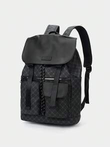 Men's Fashion Multi-Pocket Flip Cover Laptop Backpack With Drawstring, Casual Travel Backpack Suitable For Back To School, Commuting, Daily Life Backpack For Travel Bag Laptop Luxury Bags - Multicolor - View 9