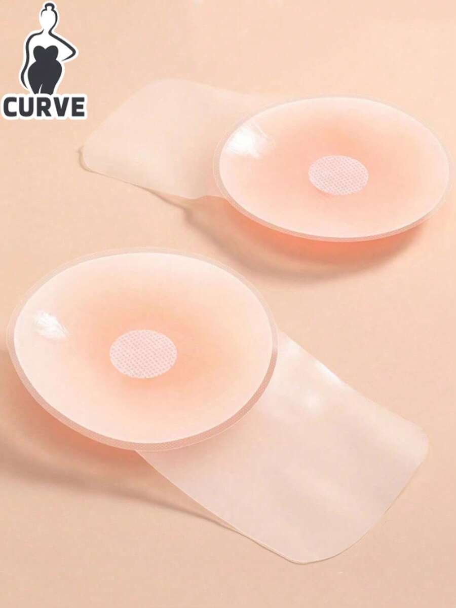 1pair Silicone Breast Lift Tape & Nipple Paste, Invisible Adhesive Bra Pads For Summer - Baby Pink - View 1