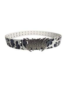 Vintage Leopard Print Dual Exhaust Hole Men's Belt, Punk Rock Cyber Flame Cowboy Elements, Versatile For Sweatshirt, Jeans, Suitable For Daily And Holidays